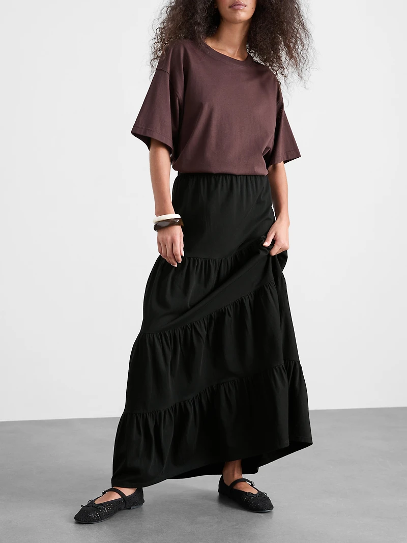 Cotton Tiered Maxi Peasant Skirt