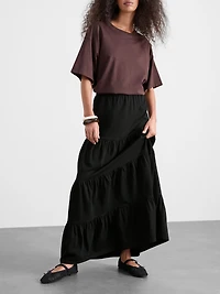 Cotton Tiered Maxi Peasant Skirt