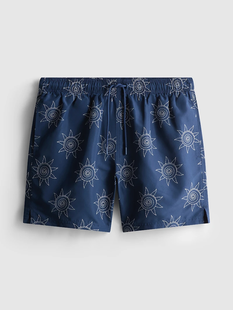 Embroidered Sun Swimming Shorts