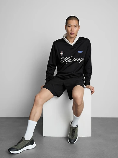 Men's Black Mustang Long-Sleeve Polo Shirt