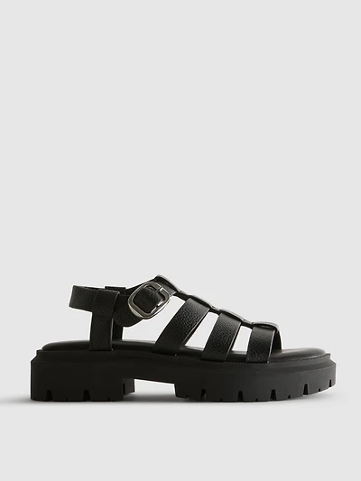 Faux Leather Chunky Fisherman Sandals