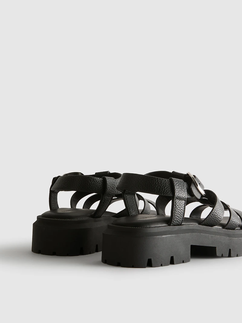 Faux Leather Chunky Fisherman Sandals