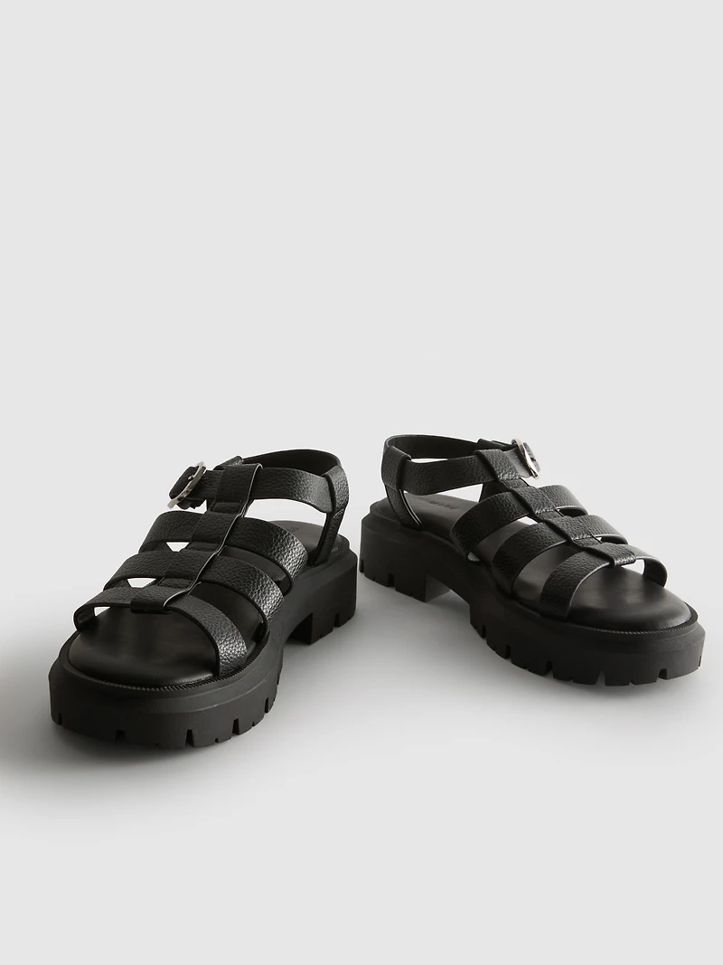 Faux Leather Chunky Fisherman Sandals