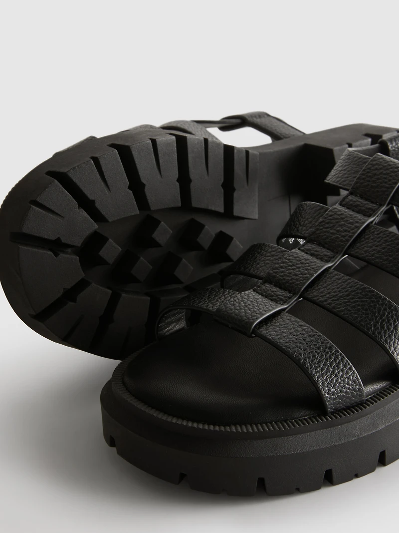 Faux Leather Chunky Fisherman Sandals