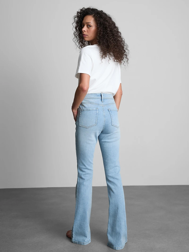 Cotton Denim Mid Rise Flared Jeans