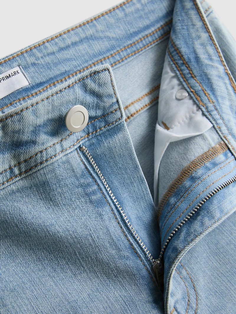 Cotton Denim Mid Rise Flared Jeans