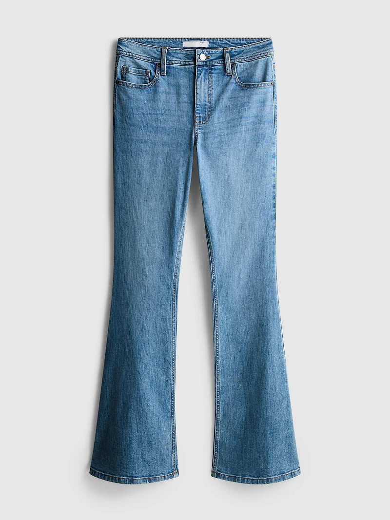 Cotton Denim Mid Rise Flared Jeans