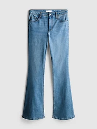 Cotton Denim Mid Rise Flared Jeans