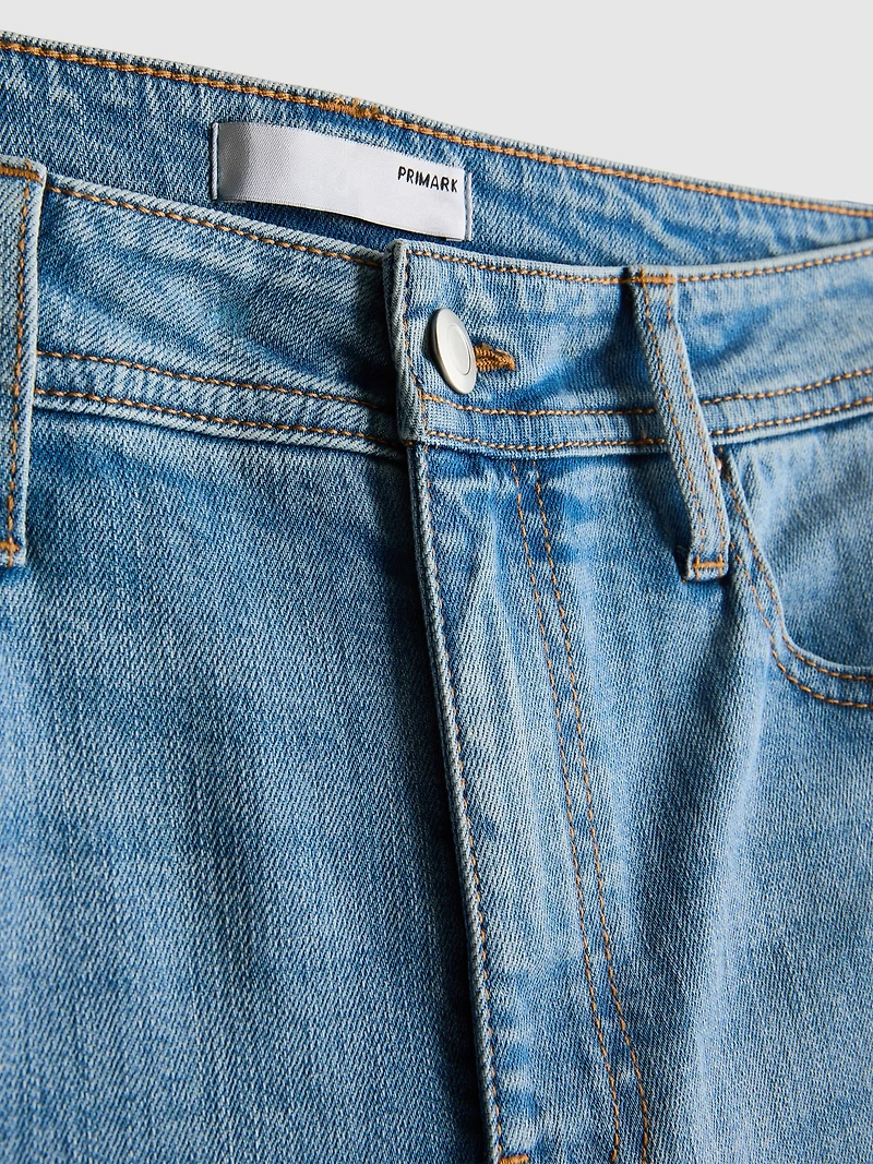 Cotton Denim Mid Rise Flared Jeans