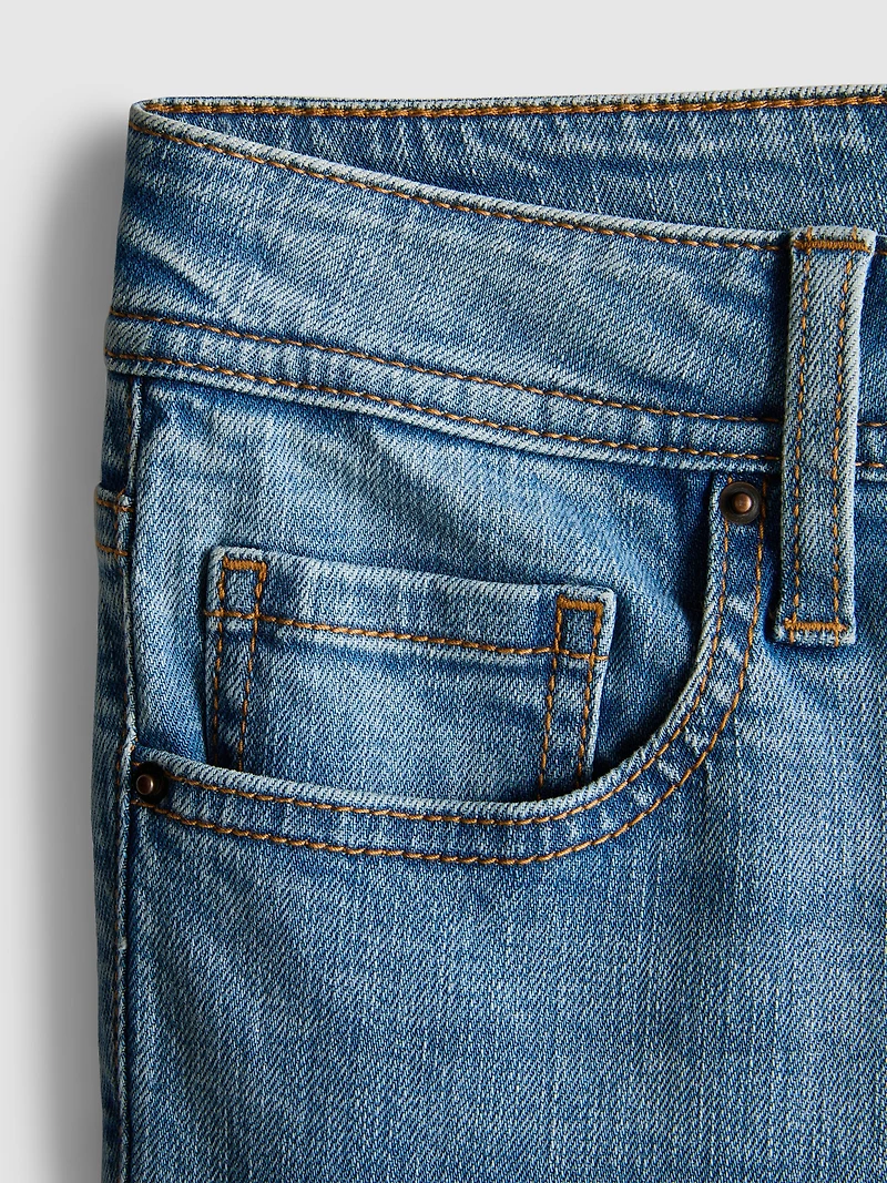 Cotton Denim Mid Rise Flared Jeans