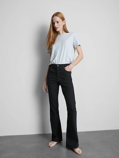 Cotton Denim Mid Rise Flared Jeans