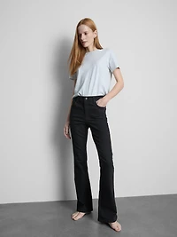 Cotton Denim Mid Rise Flared Jeans