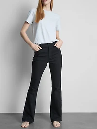 Cotton Denim Mid Rise Flared Jeans