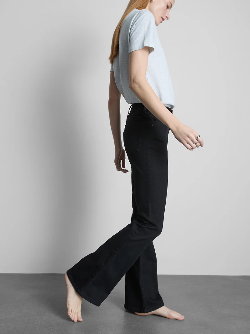 Cotton Denim Mid Rise Flared Jeans