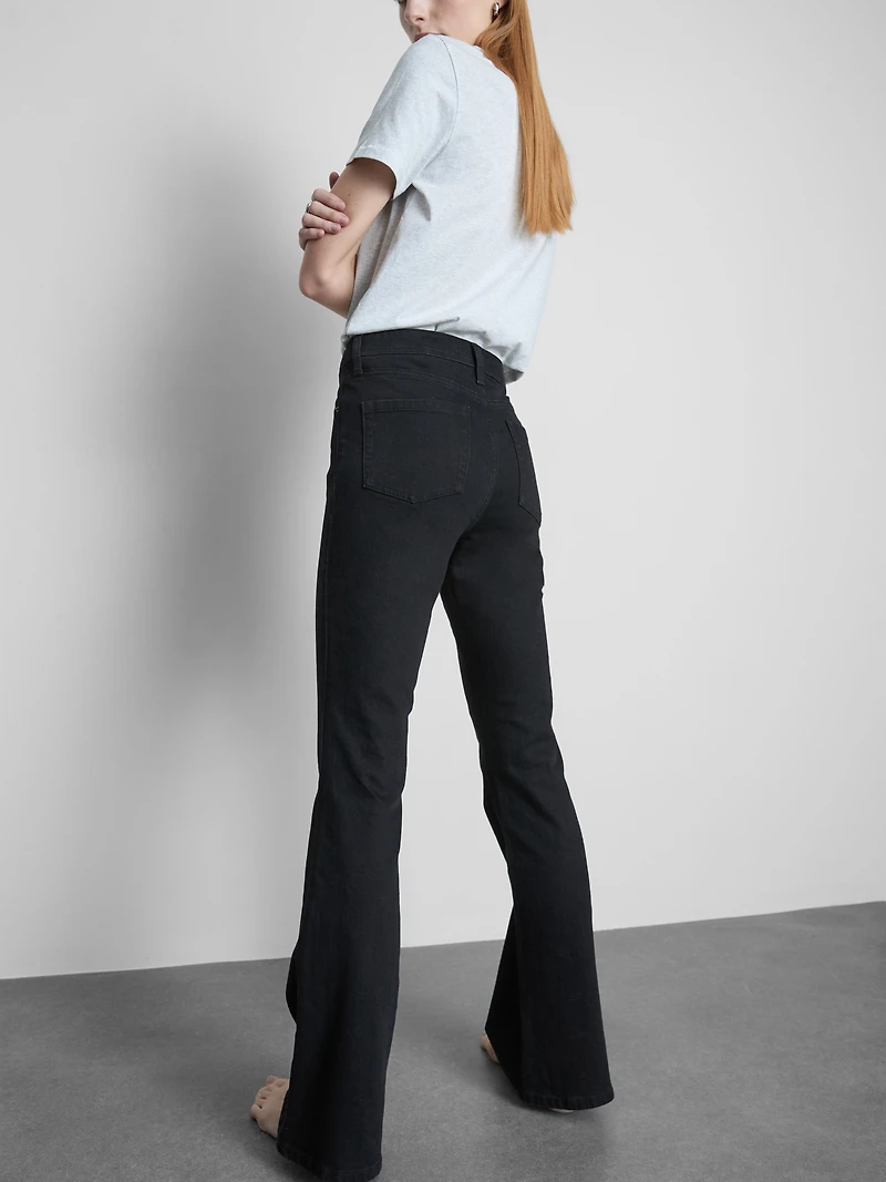 Cotton Denim Mid Rise Flared Jeans