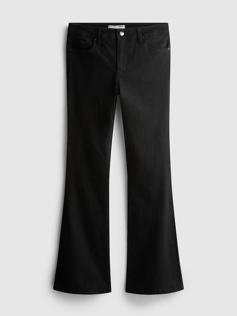 Cotton Denim Mid Rise Flared Jeans