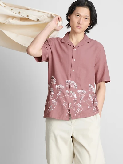 Short Sleeve Embroidered Wildflower Shirt