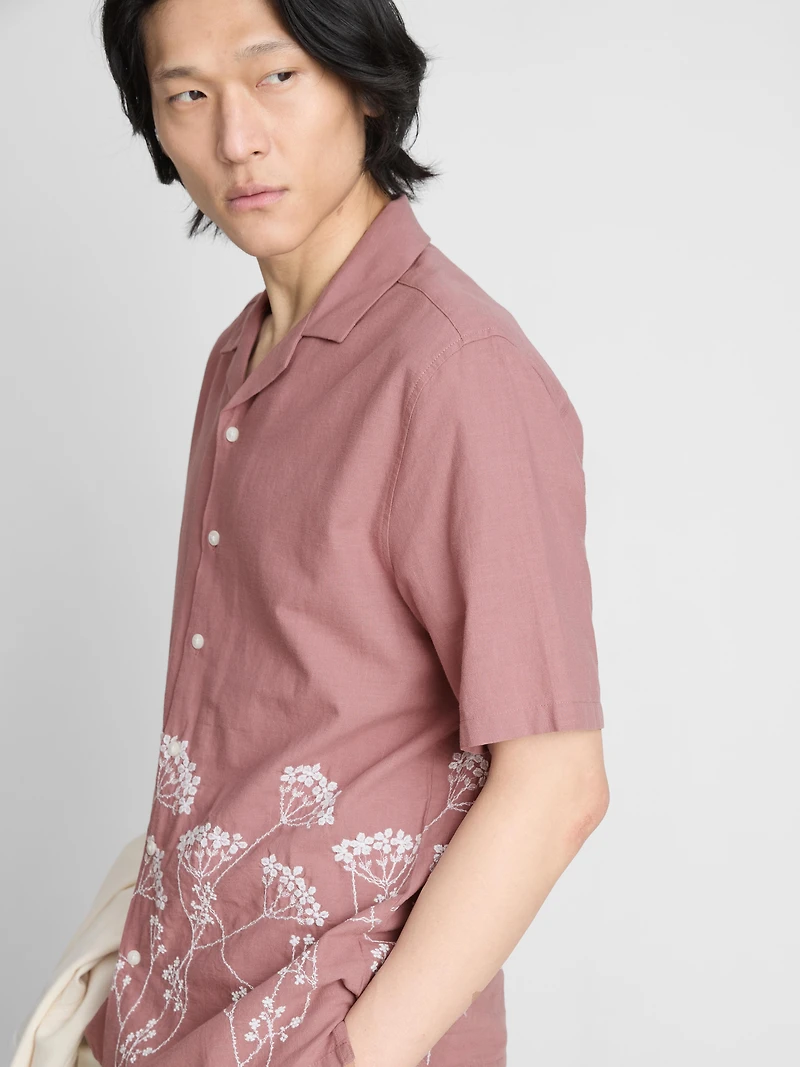Short Sleeve Embroidered Wildflower Shirt
