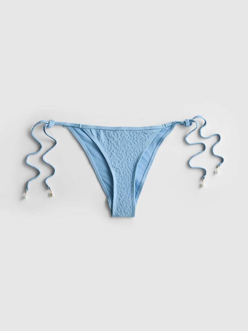 Women's Blue Textured Floral Pearl-Detail Bikini Bottoms