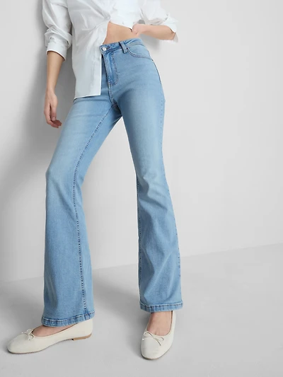 Cotton Denim Flared Mid-Rise Jeans