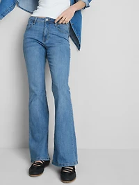 Cotton Denim Flared Mid-Rise Jeans