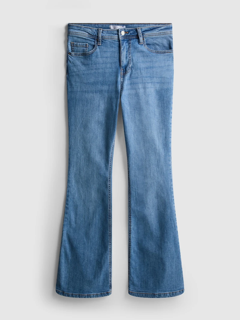 Cotton Denim Flared Mid-Rise Jeans