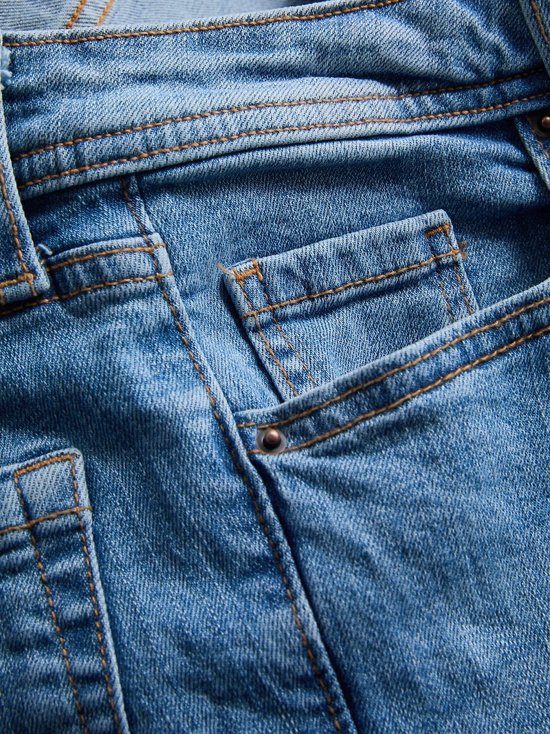 Cotton Denim Flared Mid-Rise Jeans