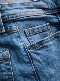 Cotton Denim Flared Mid-Rise Jeans
