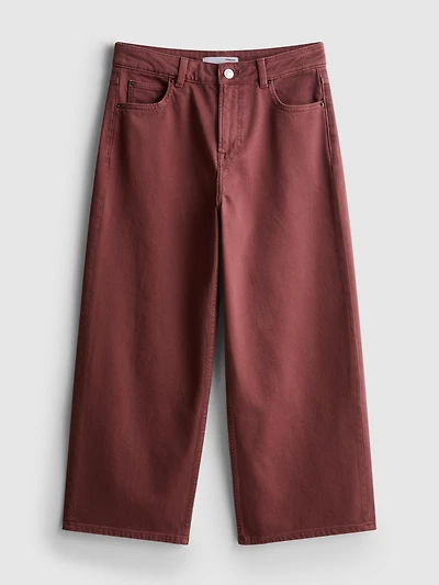 Denim Cropped Wide-Leg Jeans