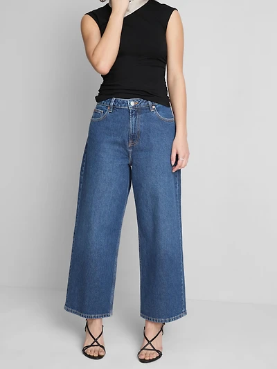 Denim Cropped Wide-Leg Jeans