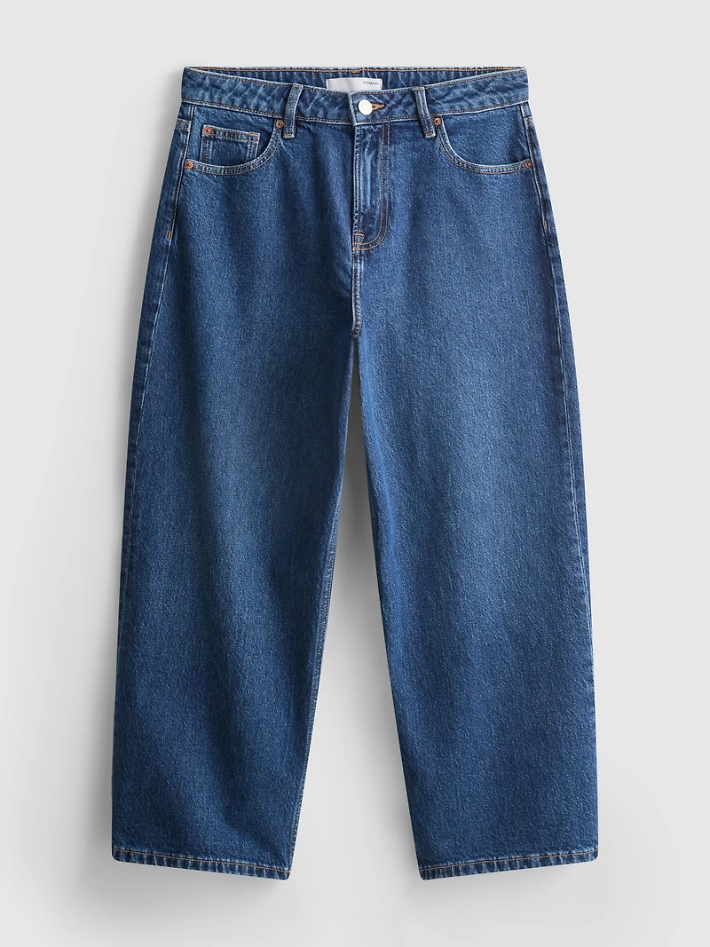 Denim Cropped Wide-Leg Jeans