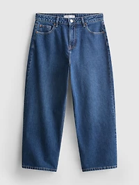 Denim Cropped Wide-Leg Jeans