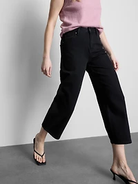 Denim Cropped Wide-Leg Jeans