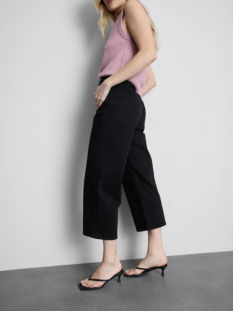 Denim Cropped Wide-Leg Jeans