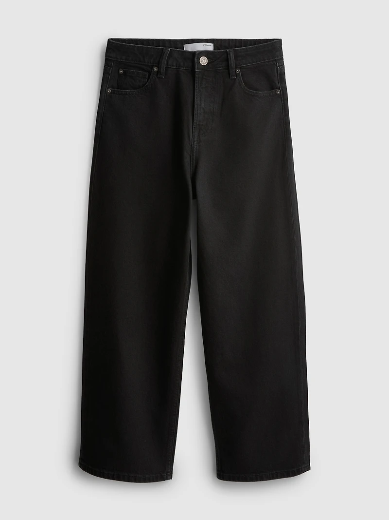 Denim Cropped Wide-Leg Jeans