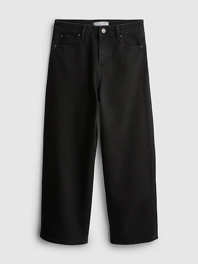 Denim Cropped Wide-Leg Jeans