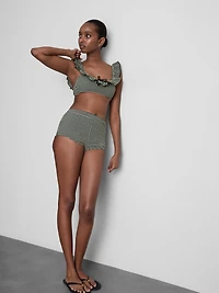 High-Waisted Gingham Bikini Shorts