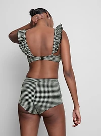 High-Waisted Gingham Bikini Shorts