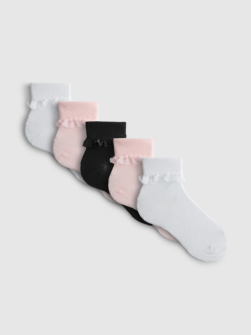 5pk Tulle Trim Ankle Socks