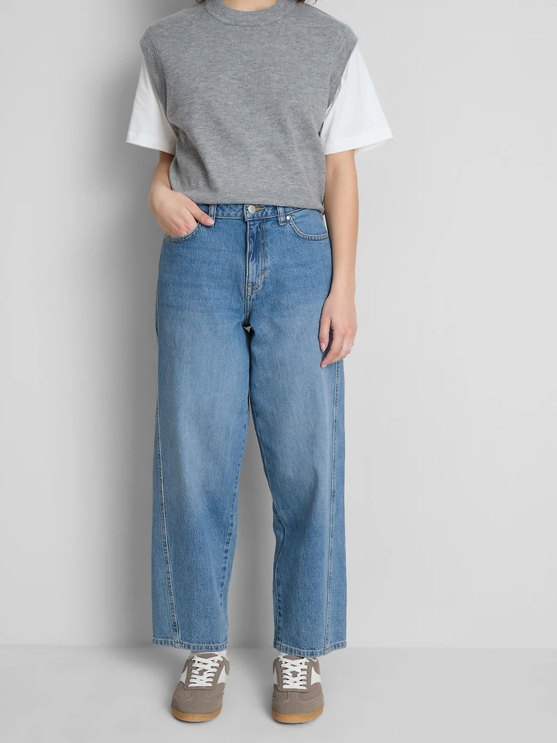 Cotton Denim Tapered Straight Leg Jeans