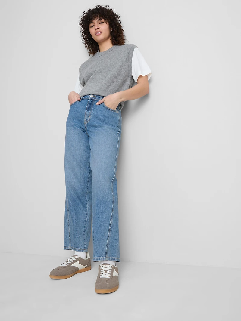 Cotton Denim Tapered Straight Leg Jeans