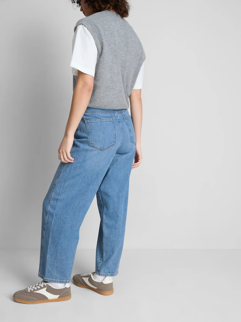 Cotton Denim Tapered Straight Leg Jeans