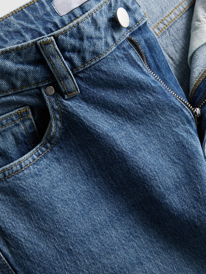 Cotton Denim Tapered Straight Leg Jeans