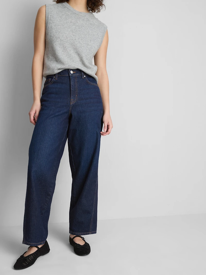 Cotton Denim Tapered Straight Leg Jeans