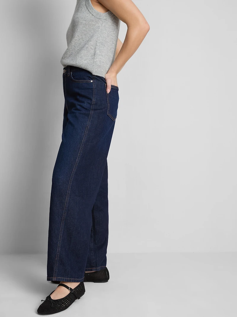 Cotton Denim Tapered Straight Leg Jeans