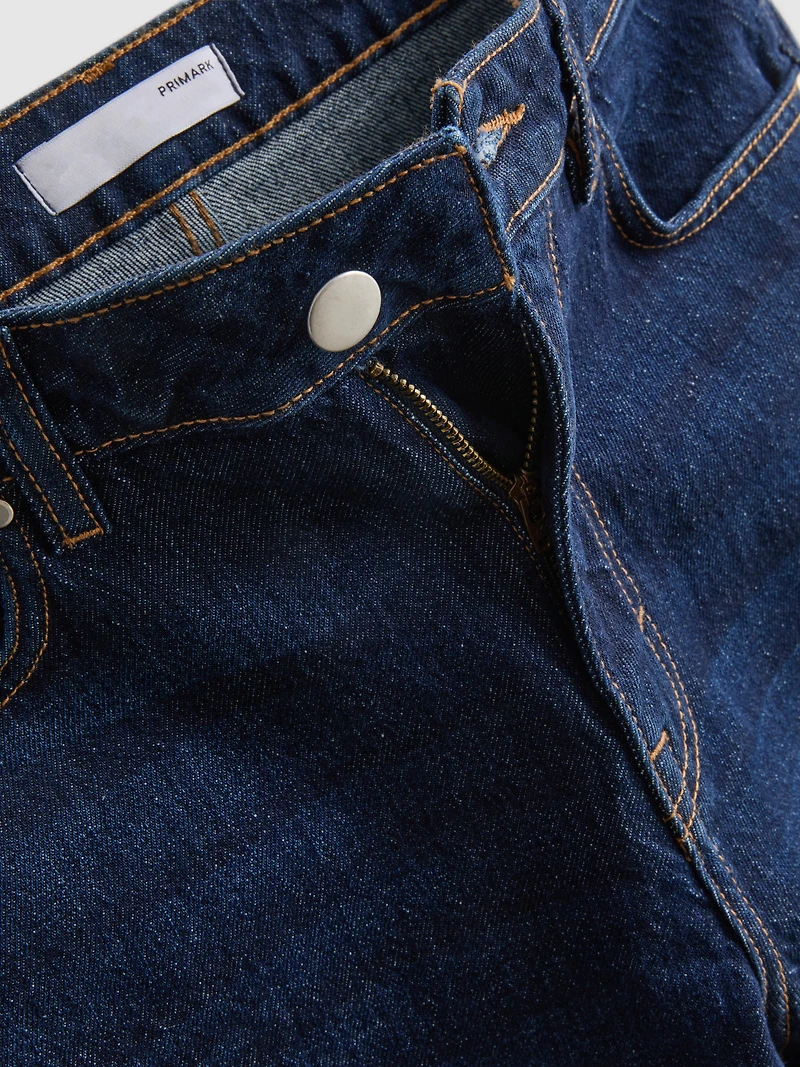 Cotton Denim Tapered Straight Leg Jeans