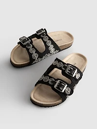 Embroidered Double-Strap Footbed Sandals