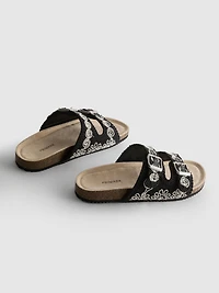 Embroidered Double-Strap Footbed Sandals