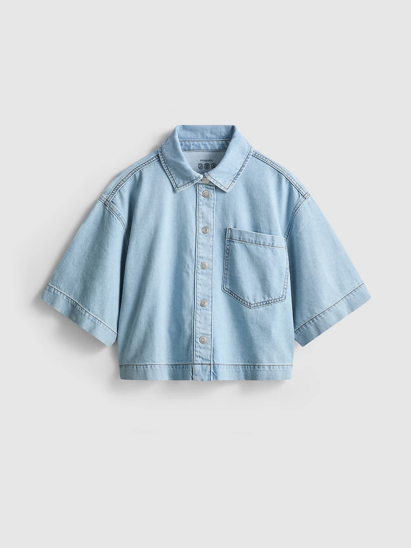 Cotton Denim Cropped Boxy Shirt