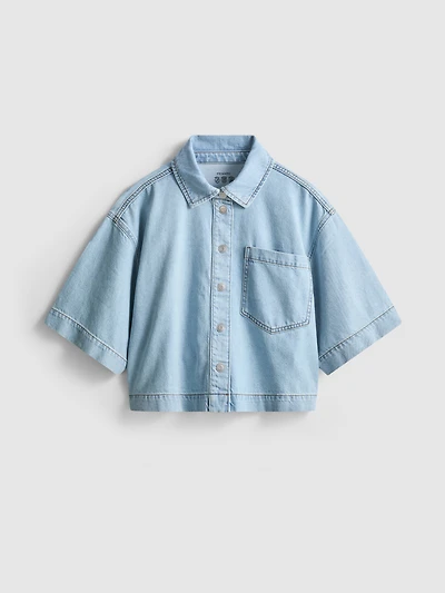 Cotton Denim Cropped Boxy Shirt